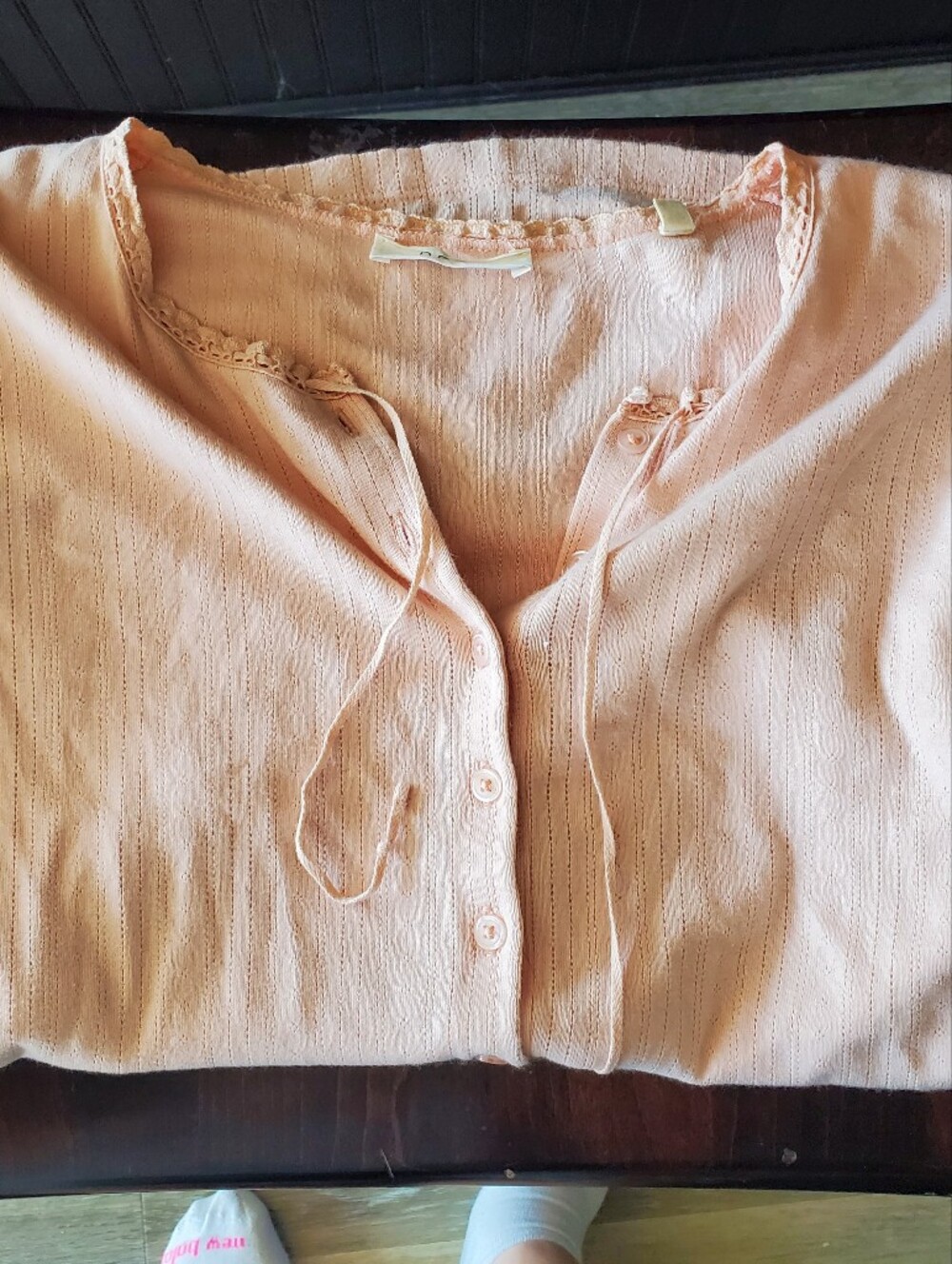 Doen Pointelle Peachy Pink Button-Front Tee